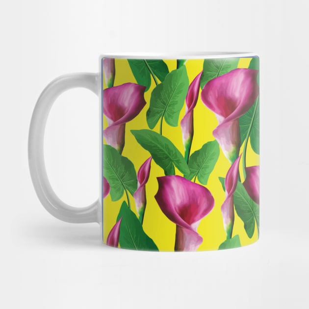 Watercolor Calla Lily Pattern On Yellow Background by Designoholic